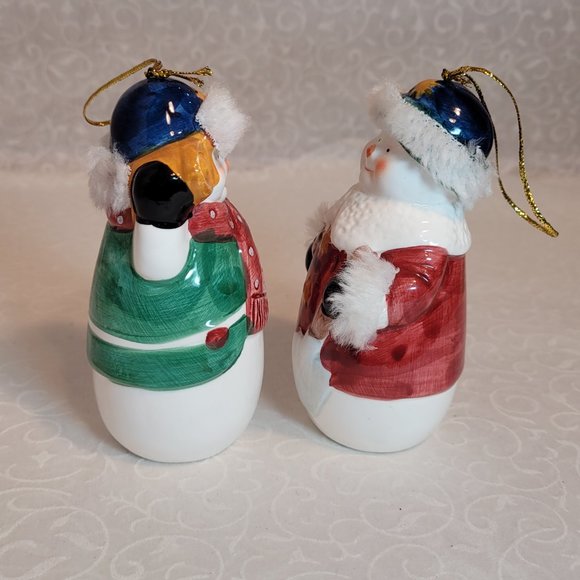 Winter Wonderland Ceramic Free Standing Happy Snowman Ornaments 2 Set 4 1/4" - Picture 3 of 6